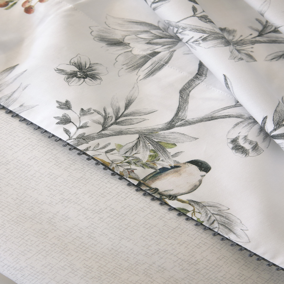 Drap plat imprimé en satin de coton bio, CHARME, Noir et blanc