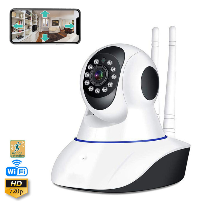 V11 Telecamera IP WiFi 360 ° HD 720P motorizzata, visione notturna, rilevatore di movimento