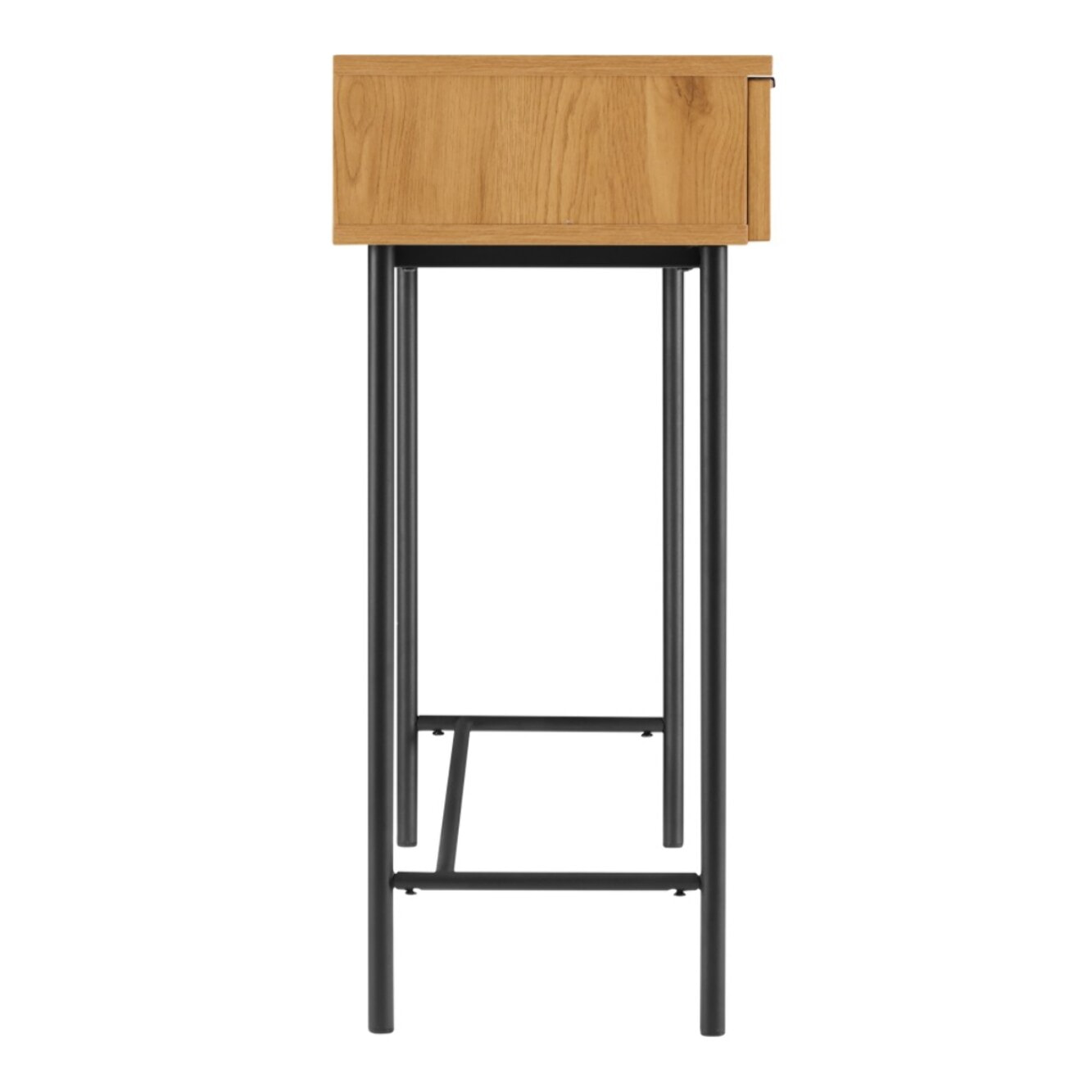 SCOTT - Console 2 tiroirs décor effet bois rainuré noir/naturel