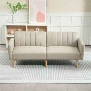 Sofá Cama de 2 Plazas Moderno 173x75x73 cm Sofá Cama Plegable Tapizado en Lino Sintético con Respaldo Ajustable en 3 Niveles y Reposabrazos Desmontables para Salón Oficina Beige