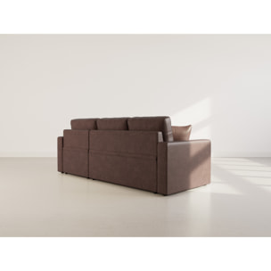 Cyrus - Canapé d'angle réversible 4 places - convertible avec coffre - en simili - Marron