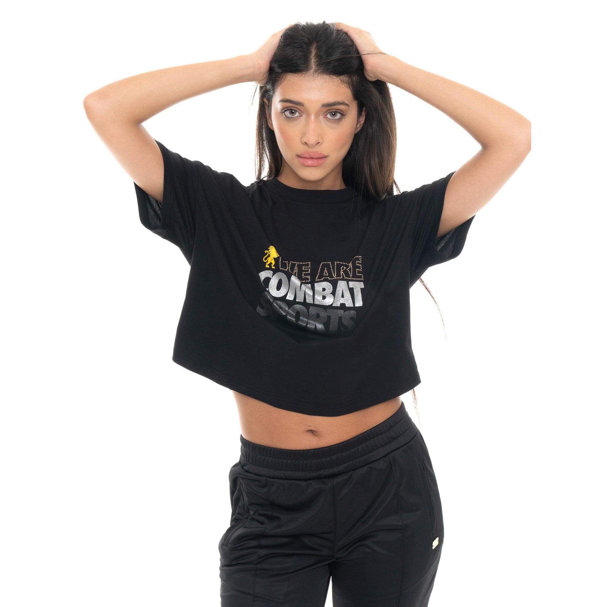 T-shirt donna crop a manica corta, tessuto elasticizzato Leone 1947 Gold Studs