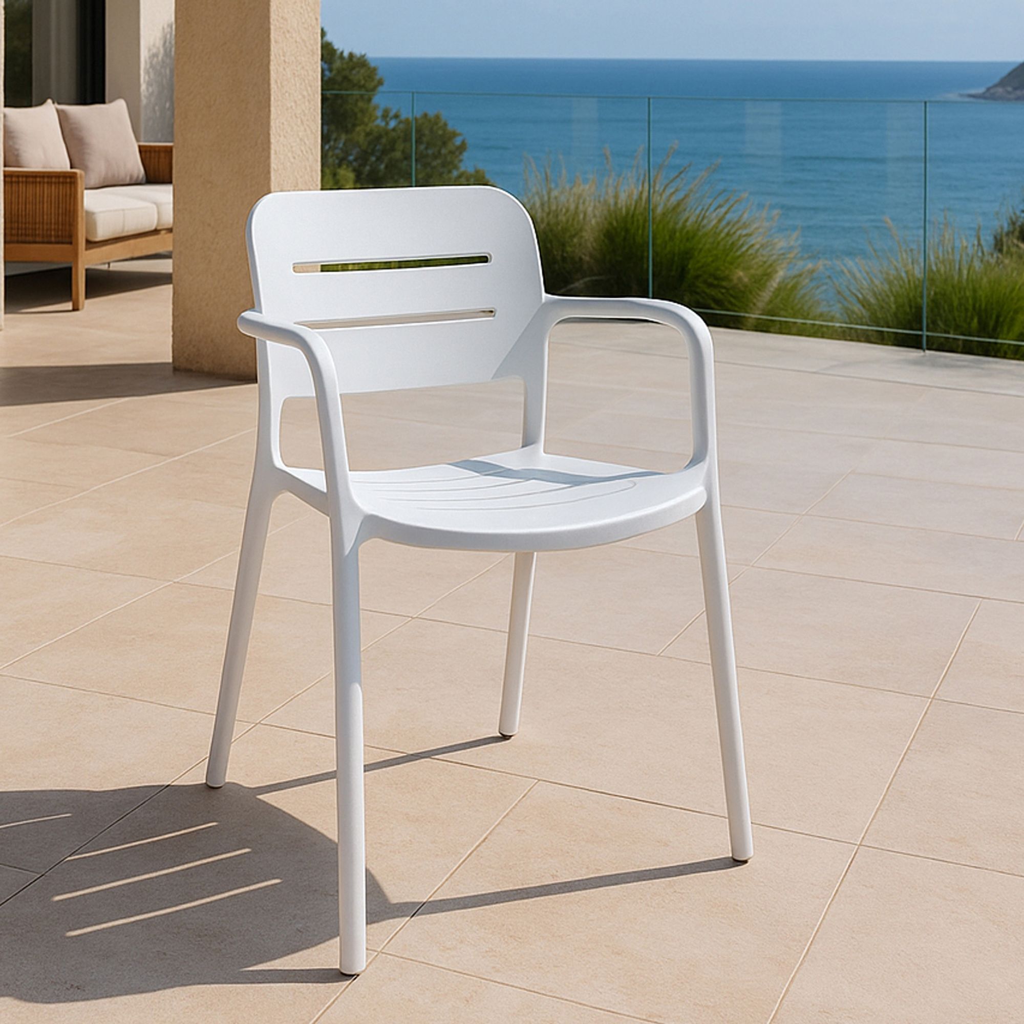 Lot de 4 fauteuils de table blanc extérieur en polypropylène SUNSET