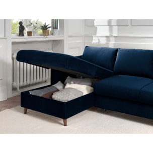 Brooke - canapé d'angle gauche - convertible avec coffre - 4 places - en velours - Bleu nuit