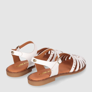 Sandalias de Piel - Blanco - Tacón: Bajo