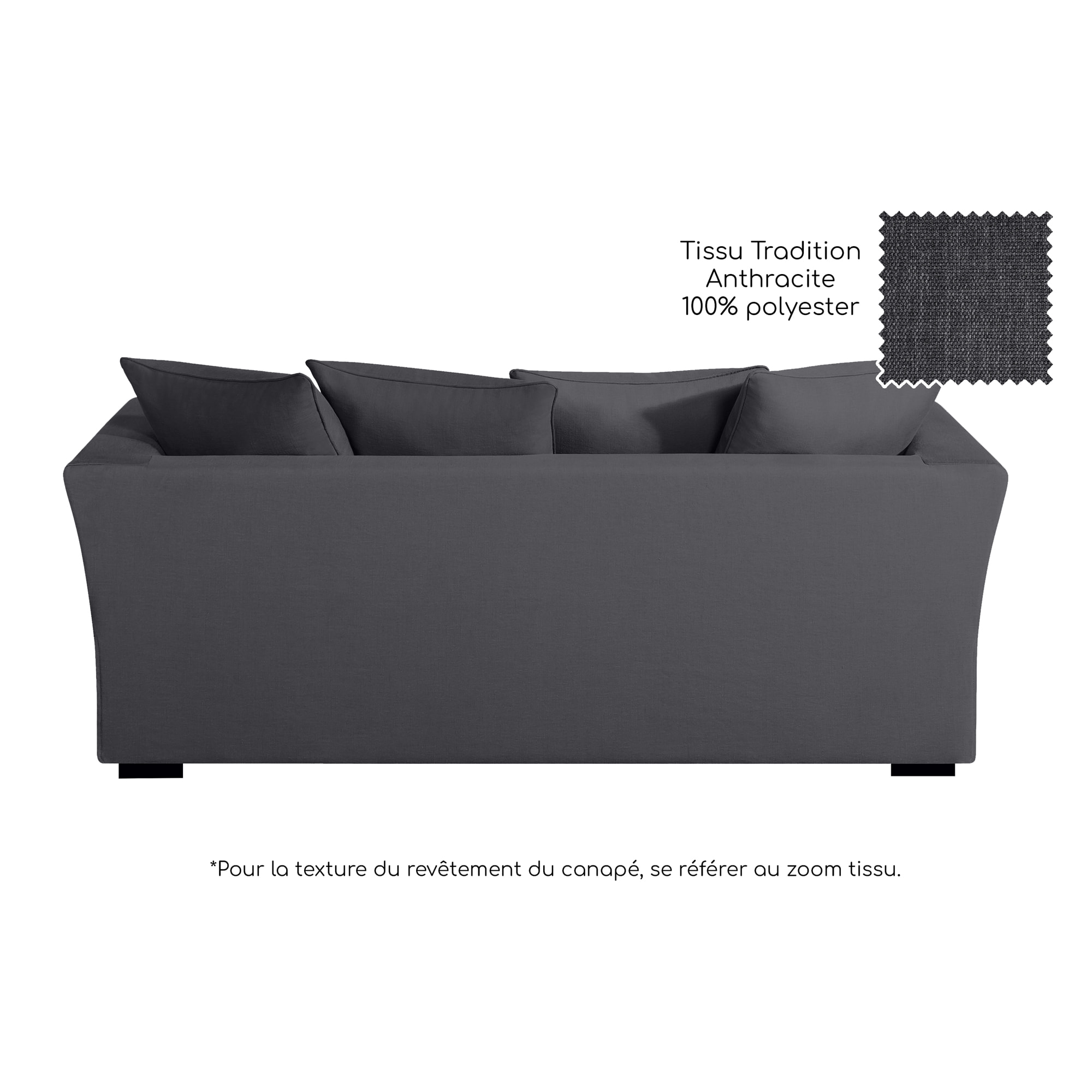 Canapé 3 pl YSER 200 cm fixe tissu Tradition Anthracite - 100% déhoussable - Fabriqué en France