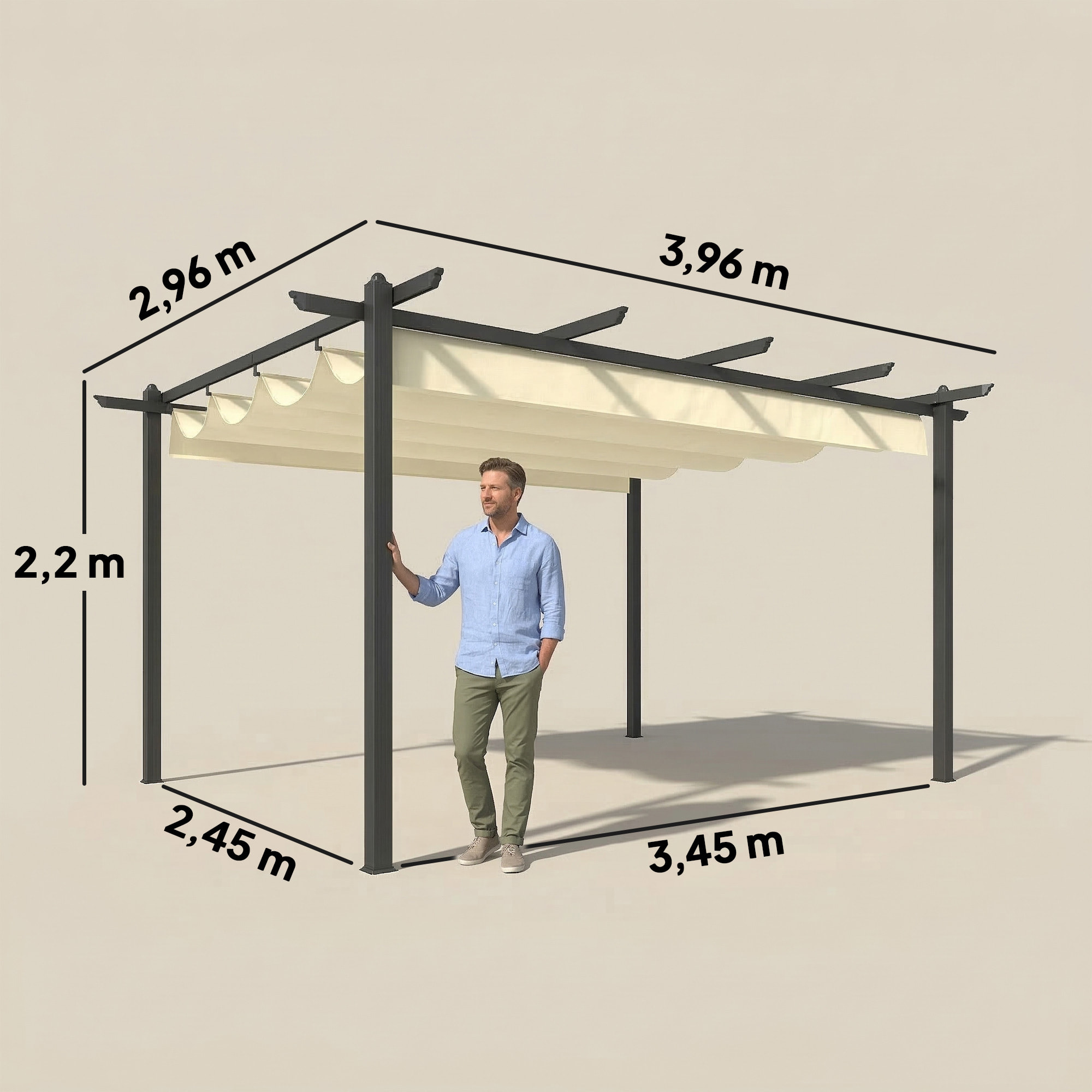 Pérgola de Jardín 4x3 m con Techo Retráctil, Cenador de Jardín con Estructura de Aluminio, UPF30+, Orificios de Drenaje, Pabellón para Exterior, Patio, Terraza, Crema