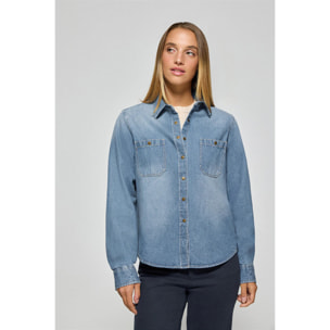 Camicia in denim con due tasche e particolare Polo Club