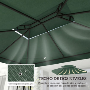 Techo de Repuesto para Cenador, 4x3 m, Cubierta de Repuesto con Techo Doble, 10 Orificios de Drenaje y Protección UV, SOLO Toldo de Recambio para Pabellón Gazebo, Verde