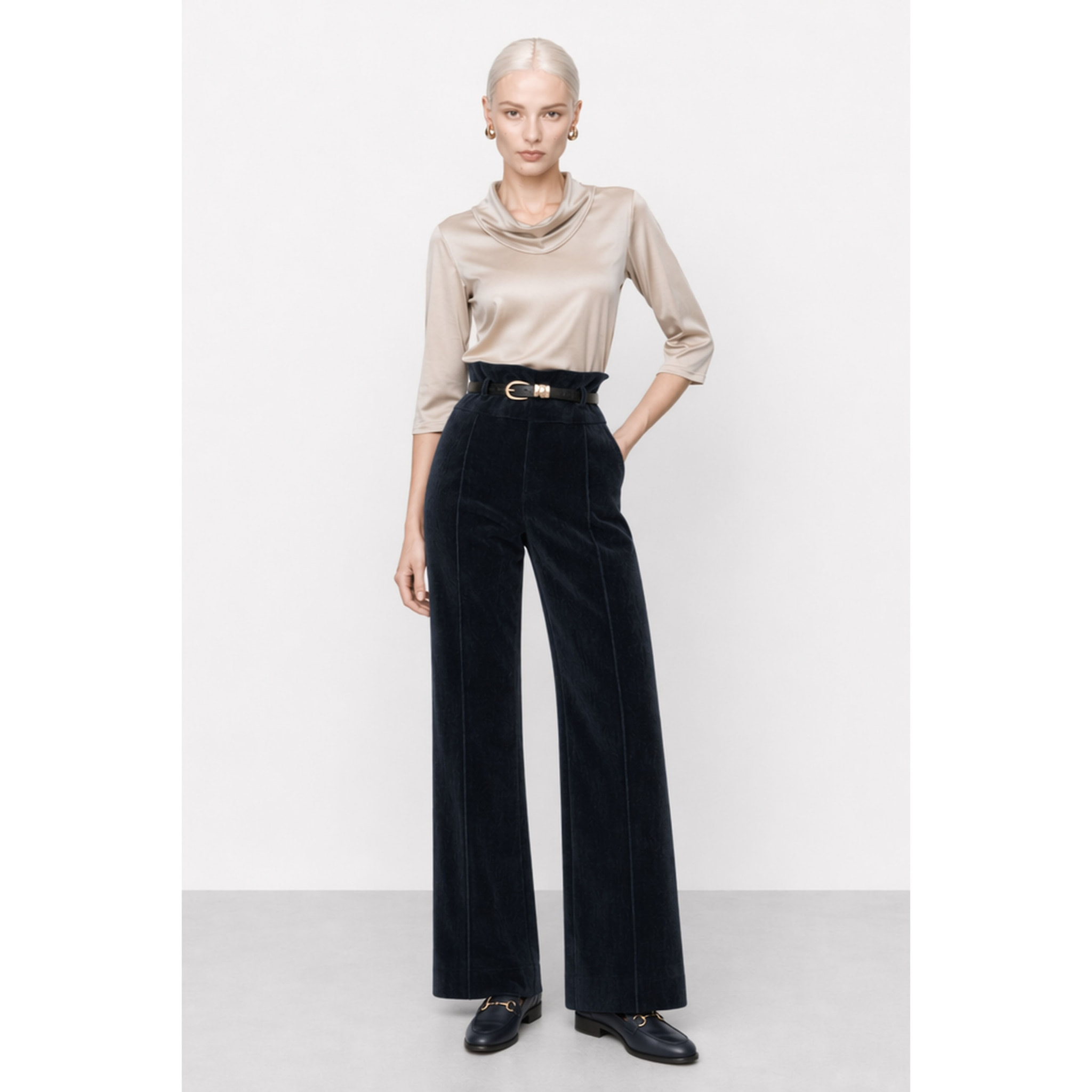 Kocca - Pantaloni a vita alta in cotone elasticizzato con pinces Donna