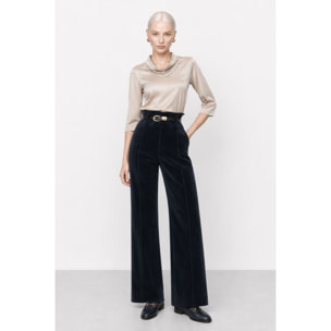 Kocca - Pantaloni a vita alta in cotone elasticizzato con pinces Donna