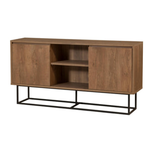 Credenza Deulofe, Buffet da soggiorno, Madia da salotto, Dispensa da cucina, 140x36h72 cm, Noce e Nero