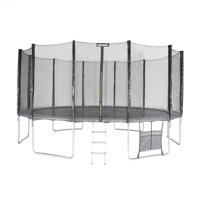 Trampoline 490cm gris avec filet de protection. échelle. bâche. filet pour chaussures. kit d'ancrage