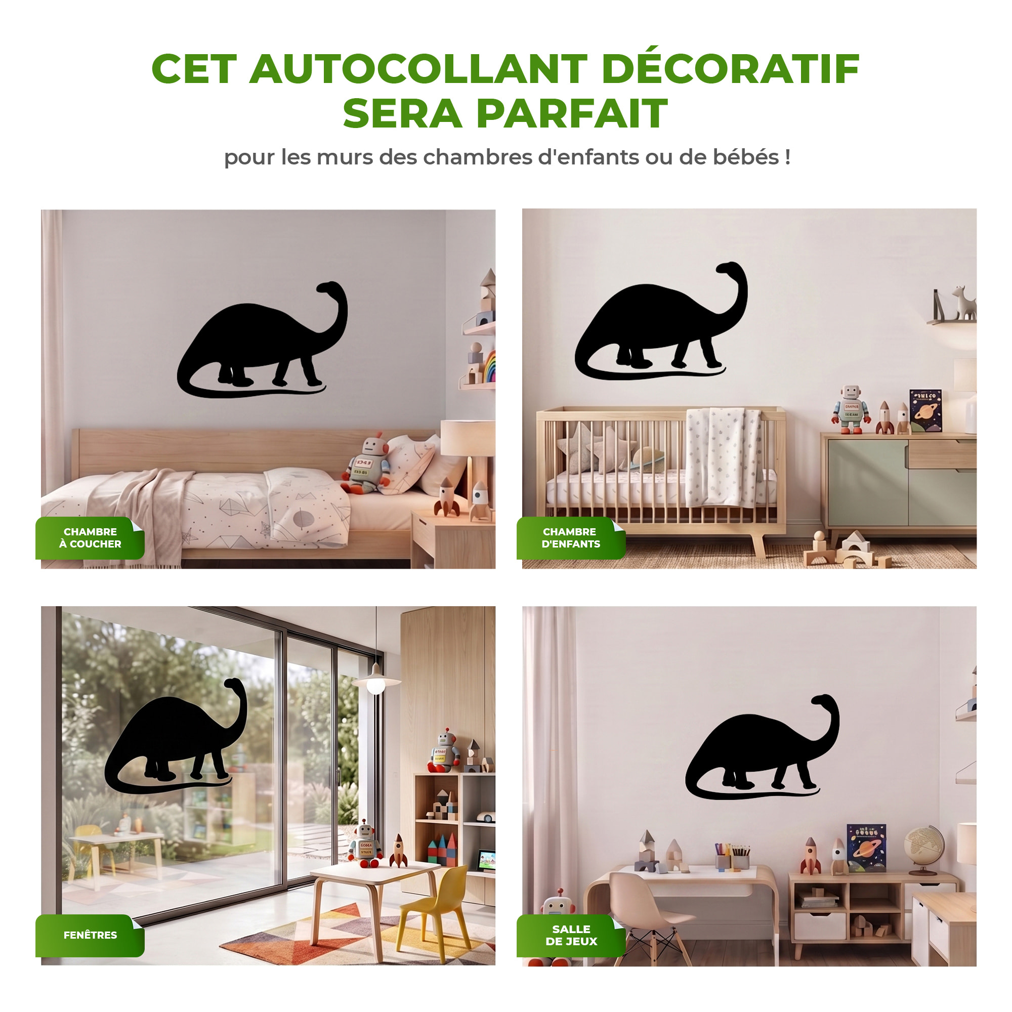 Sticker ardoise tableau noir - stickers muraux adhésif effaçable - SILHOUETTE DINOSAURE