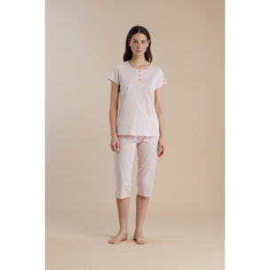 Pigiama donna in cotone top collo tre bottoni e pantalone pescatore articolo little flower Noidinotte