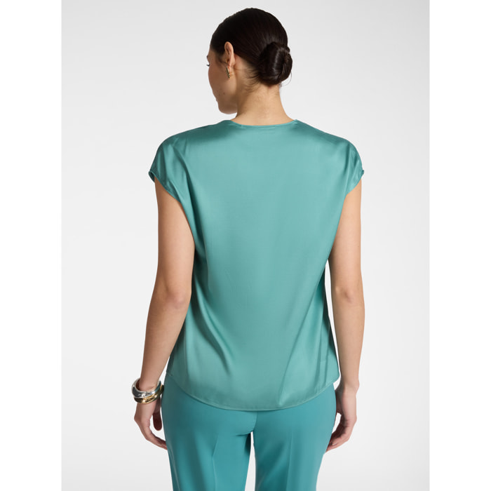 Elena Mirò - Blusa in raso con scollo a V - Verde acqua