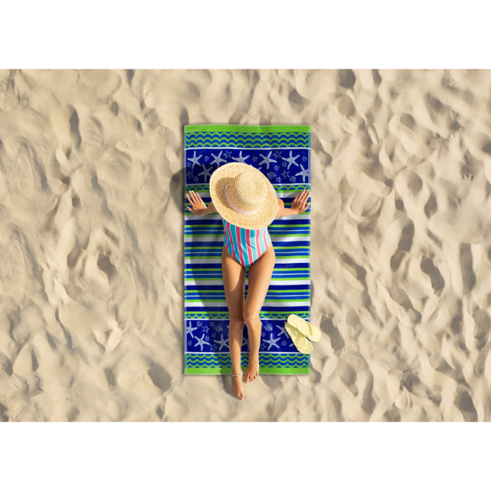 Telo Mare Spugna Jacquard Spiaggia Disegno Stelle Marine