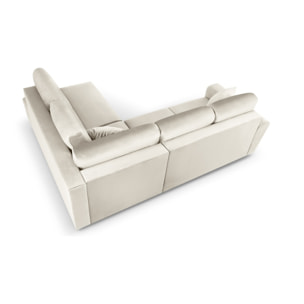 Canapé d'angle droit convertible avec coffre de rangement "Kyoto" 5 places en velours beige clair
