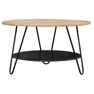 Table basse ronde bois manguier massif et métal noir D80 cm PRIYA