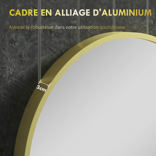 Miroir mural ovale dim. 40L x 70H cm cadre arrondi montage vertical/horizontal alu. doré