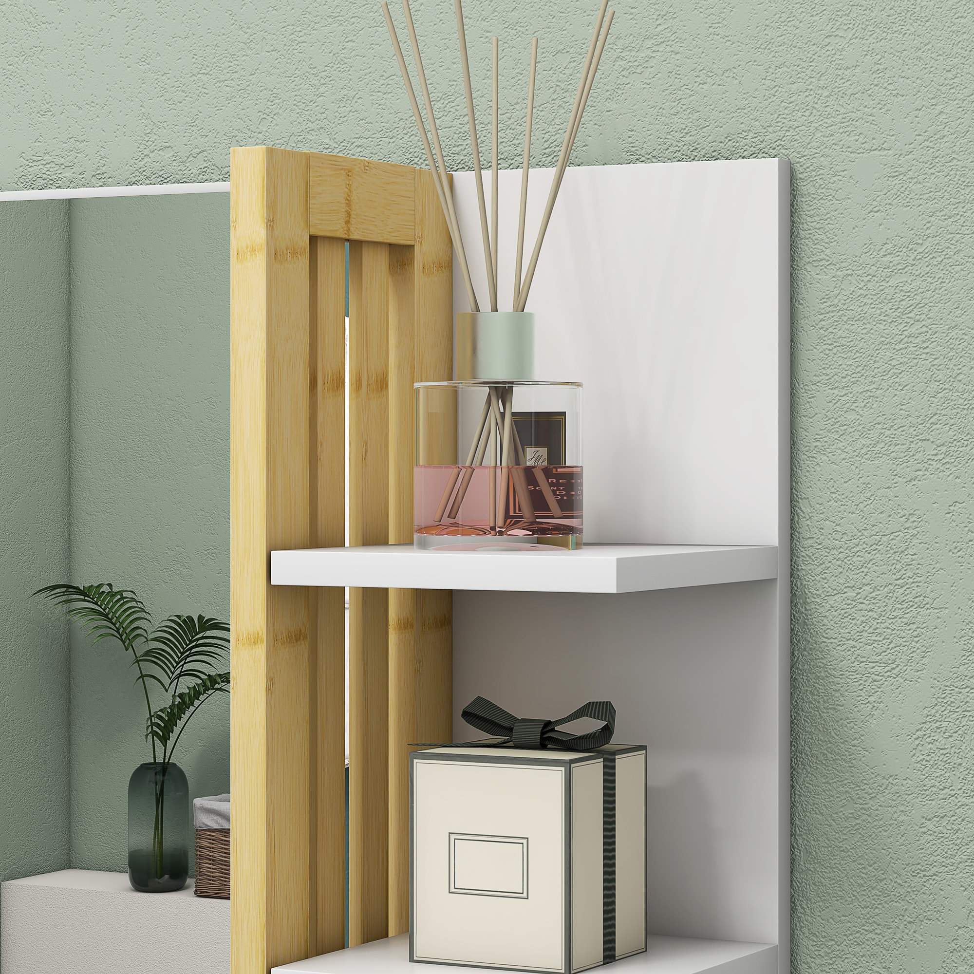 Espejo de Baño Moderno Espejo de Pared Rectangular con 4 Estantes de Almacenamiento para Maquillaje Tocador Vestidor 45x15x58,5 cm Blanco