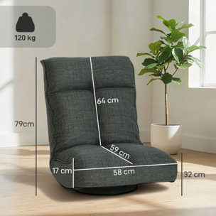 Fauteuil de sol pliable pivotant à 360° dossier réglable lin gris