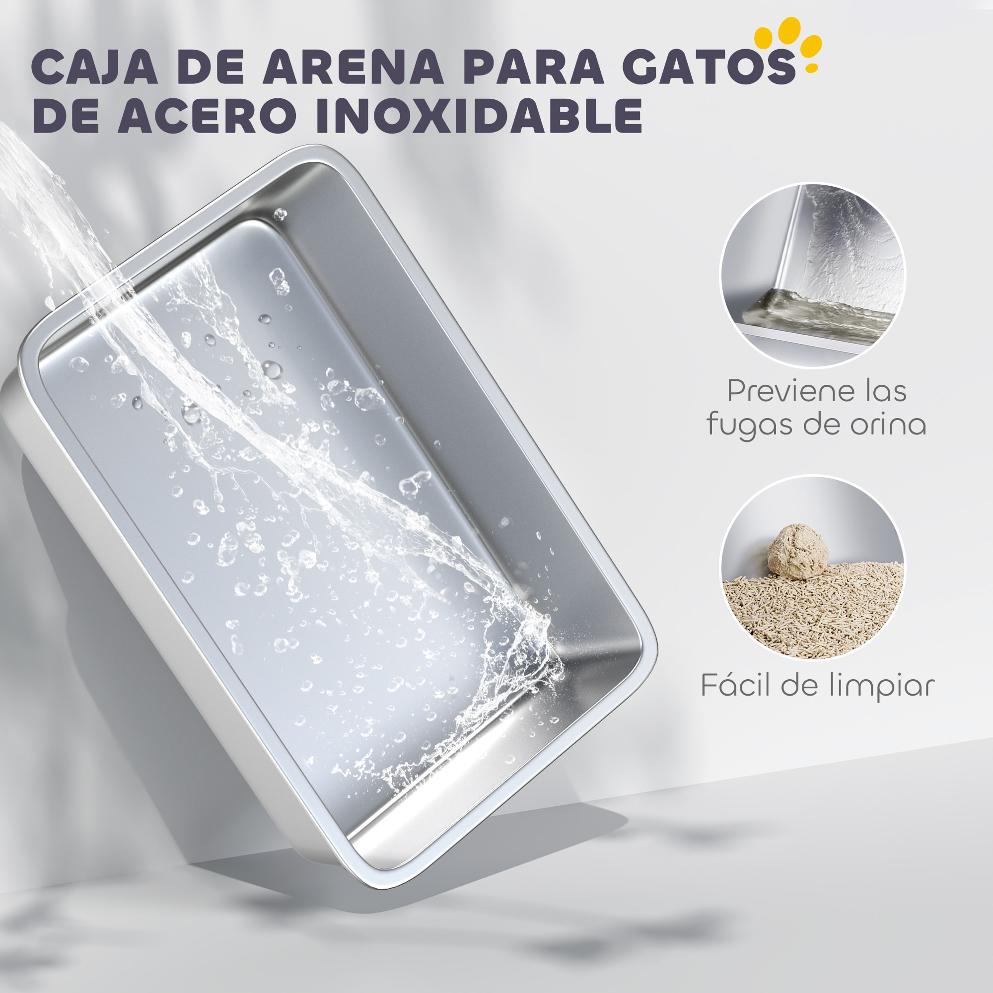 Arenero para Gatos Cubierto Extragrande Caja de Arena Cerrado con Bandeja de Acero Inoxidable Tapa Extraíble Bordes Altos Tapetes Pala sin Olor Fácil de Limpiar para Gatos Grandes Blanco