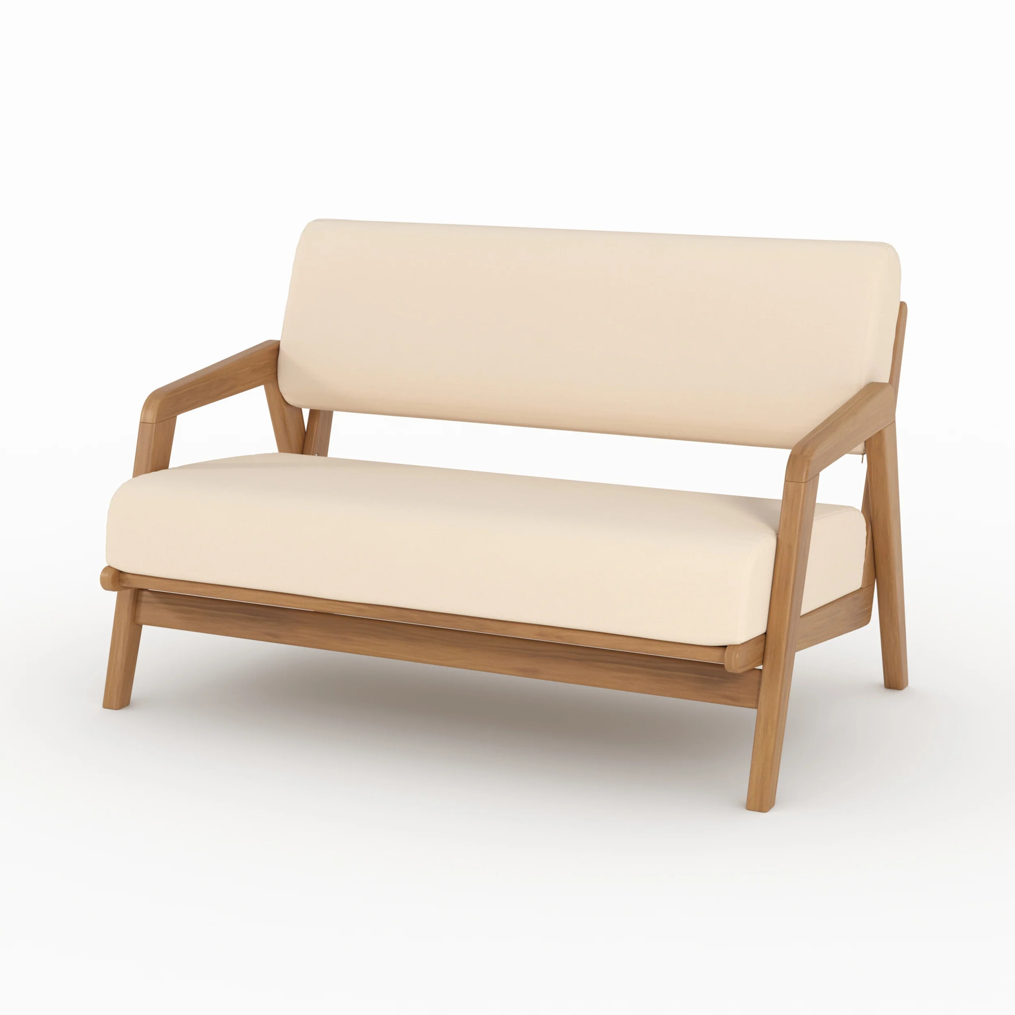 Salon de jardin 3 places en tissu beige clair et bois d'acacia - Siargao