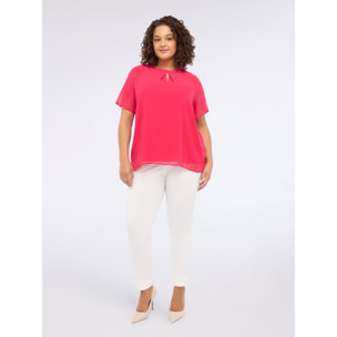 Fiorella Rubino - T-shirt bimaterica con apertura a goccia - Fucsia