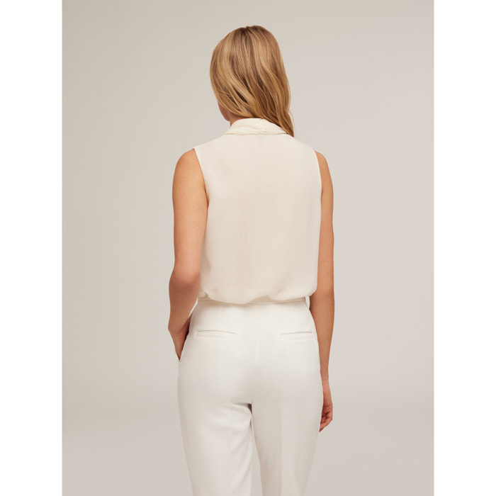 Motivi - Blusa senza maniche con sciarpa plissé - Bianco