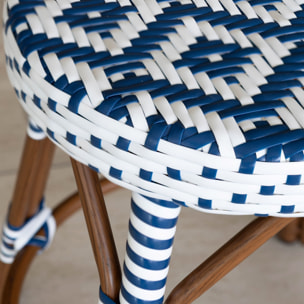 Tabouret de bar d'extérieur en textilène avec effet rotin tressé bleu SCALA