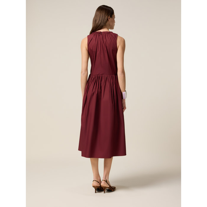 Oltre - Vestido midi acampanado de popelina - Burgundy