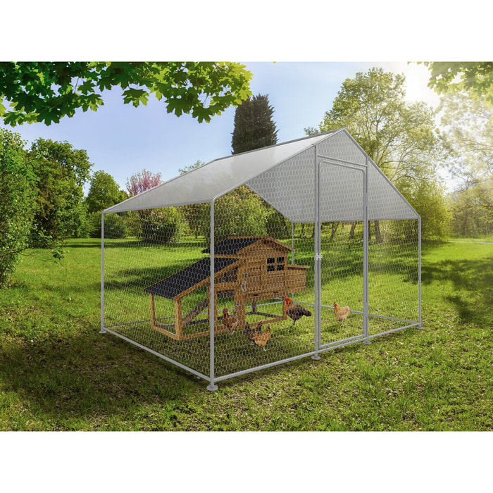 Enclos à poules 6 m² parc grillagé 2 x 3 x 2 M acier galvanisé