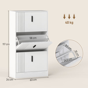 Meuble à chaussures design Urban Craft 3 portes abattantes 3 étagères poignées métal noir aspect bois blanc