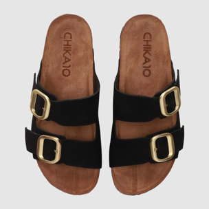 Sandalias de Piel - Negro - Tacón: Bajo