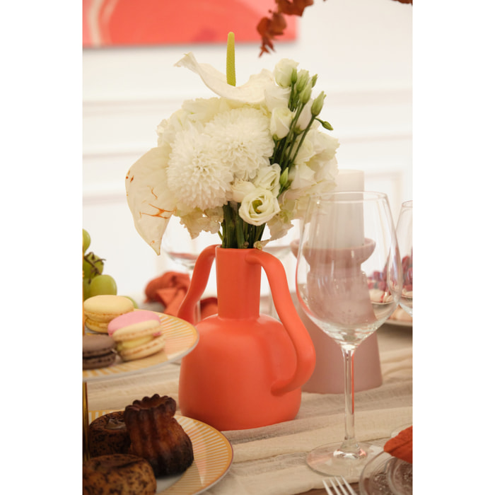 Rio - Vase à poignées ondulées en céramique orange