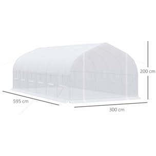 Invernadero de Túnel 595x300x200 cm con 12 Ventanas y Puerta Enrollable blanco