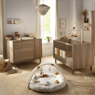 Chambre bébé évolutive Mokka, Lit 140x70 évolutif et Commode à langer - Chêne Mokka