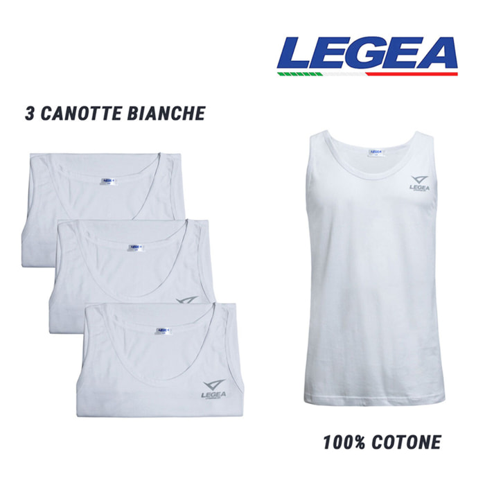 3 Canotte Uomo LEGEA Art. 830 Bianco