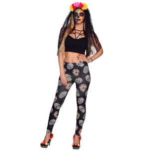 Leggings Halloween Day Of The Dead Taglia Unica Aderente Donna