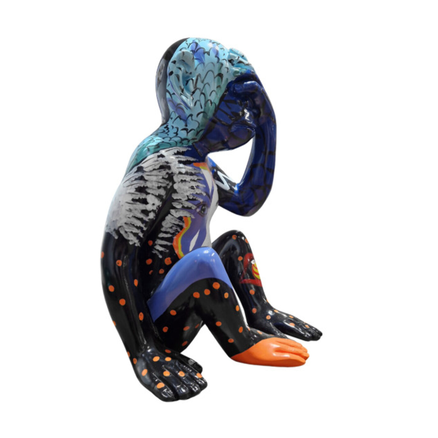 Statue singe bleu assis en résine H39cm - MARLIN