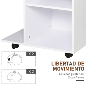 Armario para Impresora de Oficina Carro Multifuncional con Ruedas 2 Compartimentos Cajón y Soporte para CPU Estante Ajustable para Estudio 60x40x68,5 cm Blanco Veteado de Madera