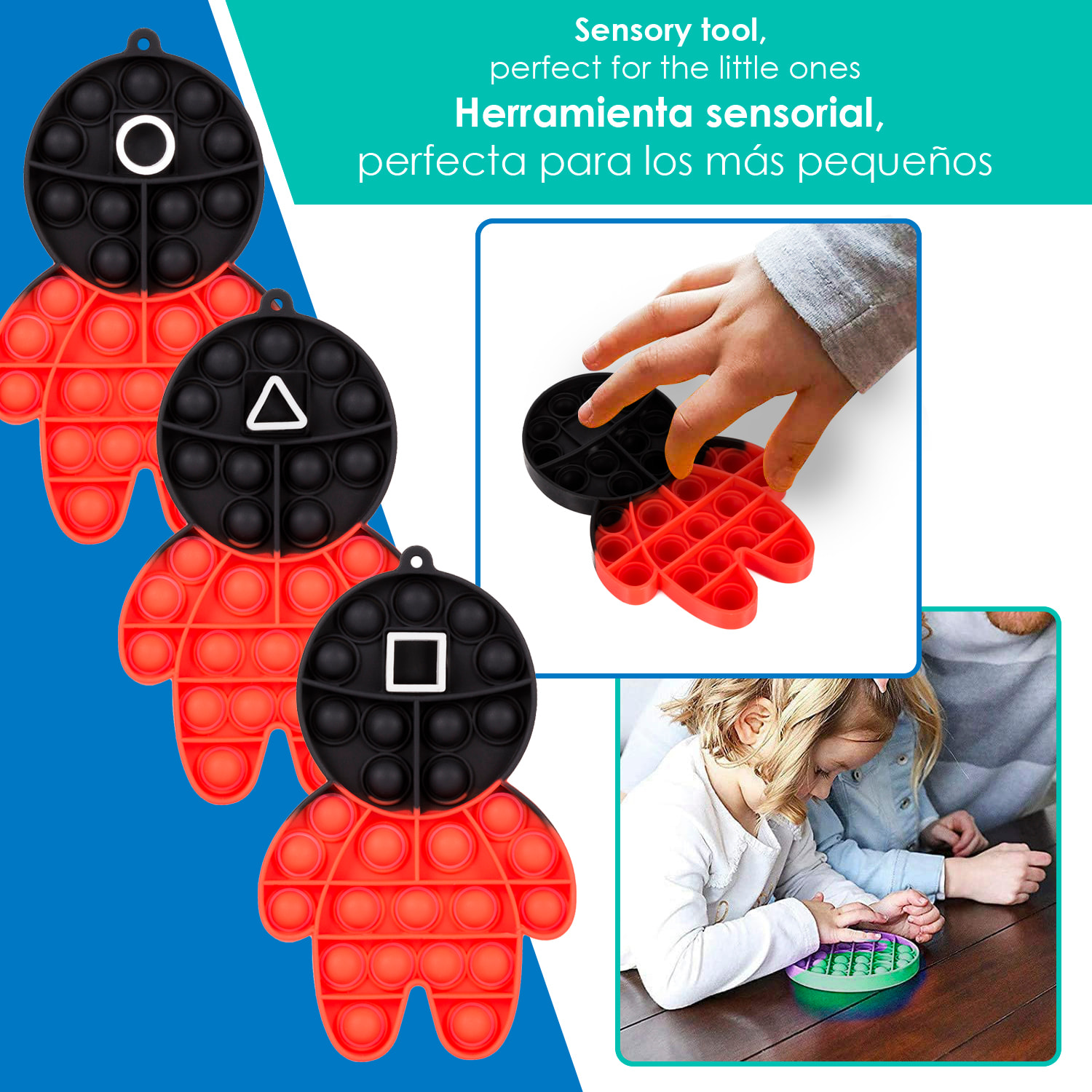 Bubble Pop It giocattolo sensoriale destressante, bolle di silicone da spremere e premere. Cerchio vigilante Squid DAM.