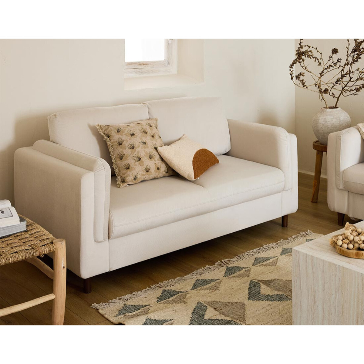 Brooke - canapé 2 places en velours pieds en bois - Beige