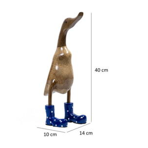 Statue H. 40 cm canard bottes bleues en bois de teck - DUCK