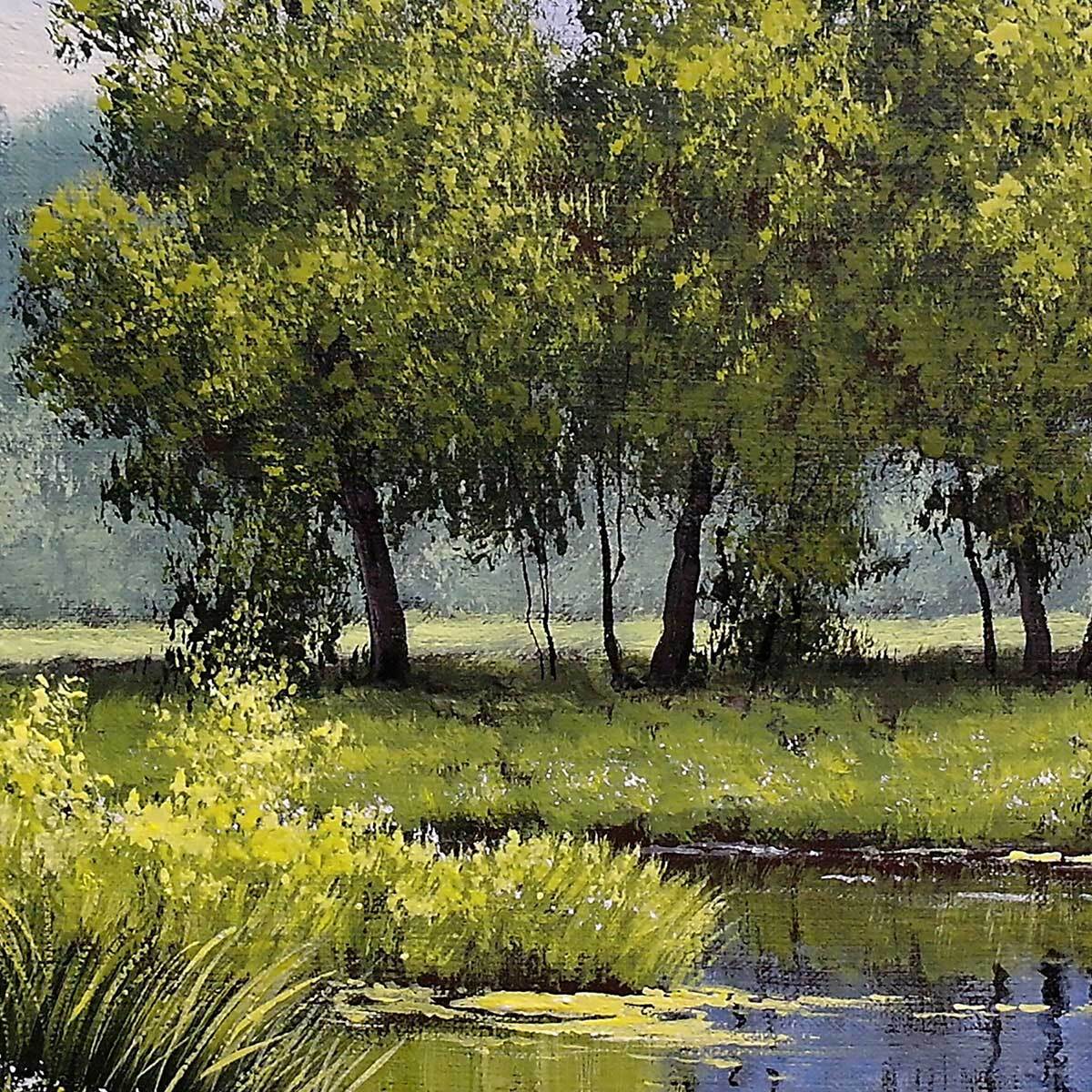 Tableau paysage verdoyant au bord de l’eau Toile imprimée