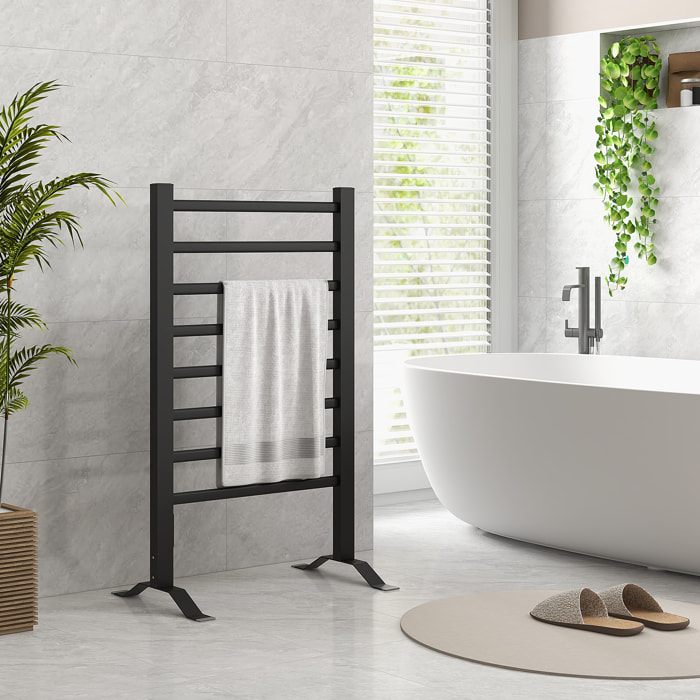 Toallero Eléctrico de Pared o Suelo 150â‚¬Â¯W Calentador de Toallas de Aleación de Aluminio con Función de Temporizador y 8 Barras para Baño 53x35x90 cm Negro