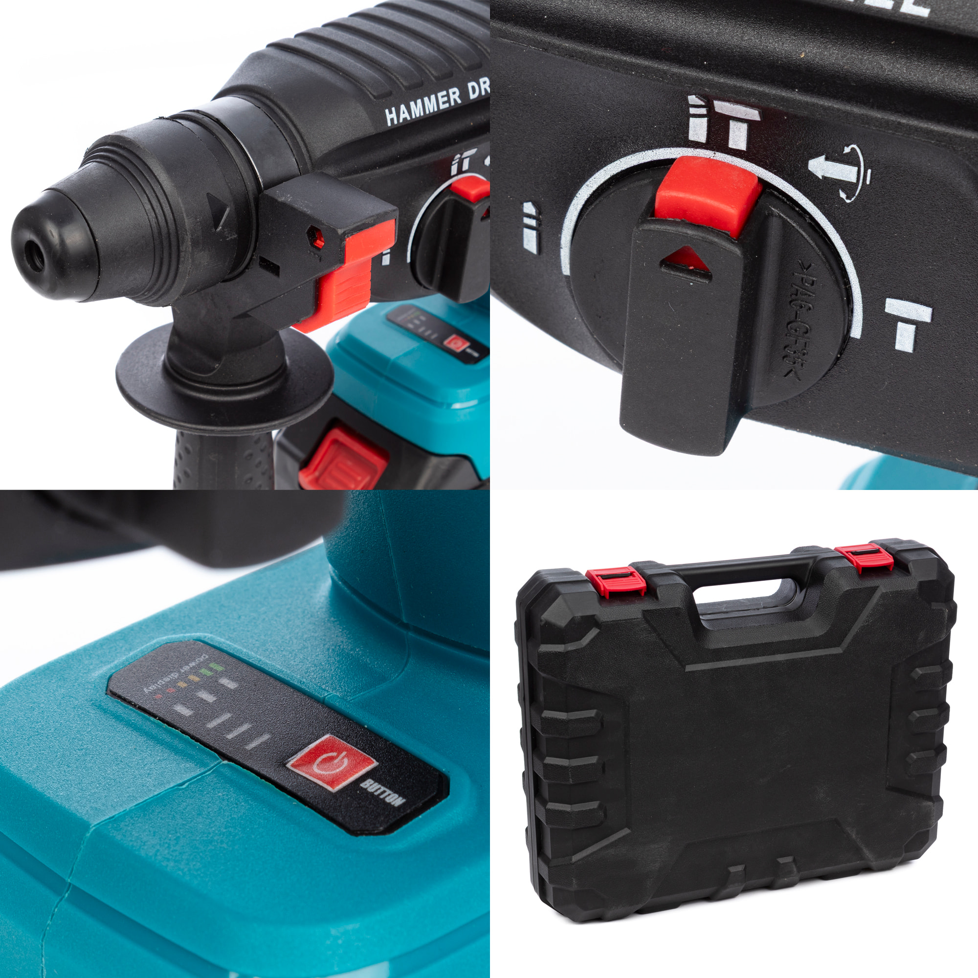 Martillo perforador 21V con motor sin escobillas y 2 baterías de 13.000 mAh.