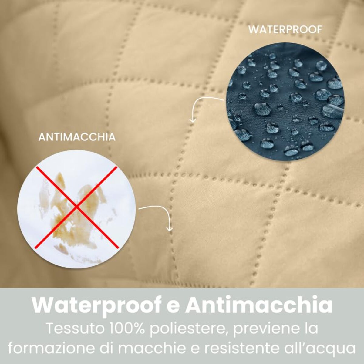 INTRECCI Copridivano 4 Posti con Penisola, Copridivano con Braccioli, Penisola Destra e Sinistra, Telo Copridivano Angolare, Impermeabile, Protegge da Macchie, Facile da Lavare. Colore: Panna