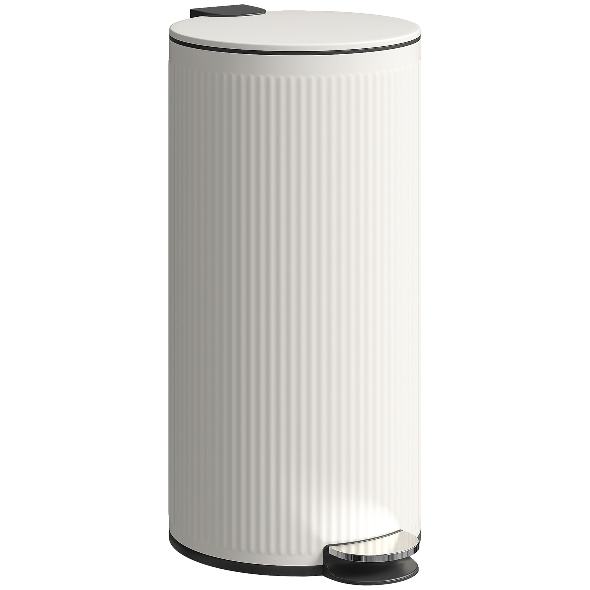 Cubo de Basura Cocina con Pedal, 30L, Papelera de Cocina Metálico con Tapa de Cierre Suave y Cubo Extraíble, para Dormitorio, Oficina, Estudio y Salón, 36x30x60,5 cm, Crema
